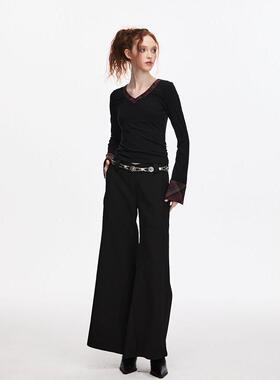 BILL BOOM 原创设计春季格纹拼接长袖上衣打底内搭外穿女