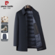 皮尔卡丹羊绒翻领商务行政中长款 外套男鹅绒内胆羊毛大衣爸爸毛呢