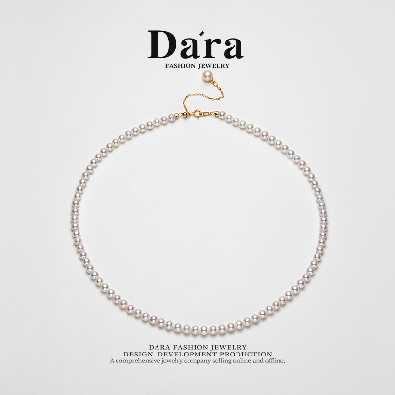 Dara/戴拉吉尔德五星天女樱花粉小米正圆极光5mm淡水珍珠项链
