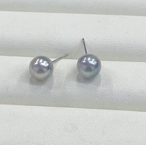 Dara/戴拉【舒醒老师】925银 7-8mm正圆极光真多麻海水珍珠素耳钉