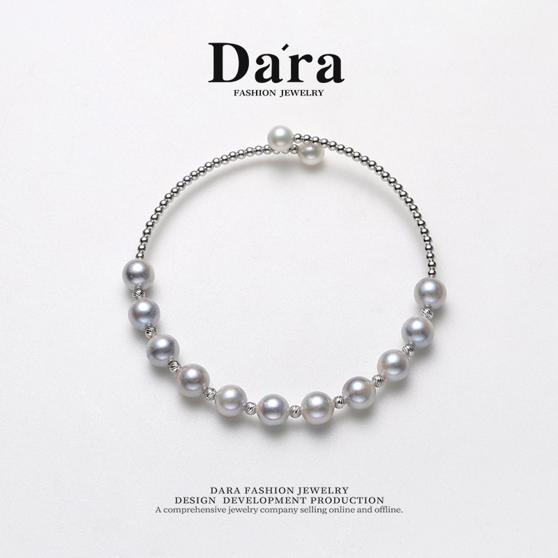 Dara/戴拉18K金海水akoya真多麻珍珠开口手镯正圆轻奢高级感手饰