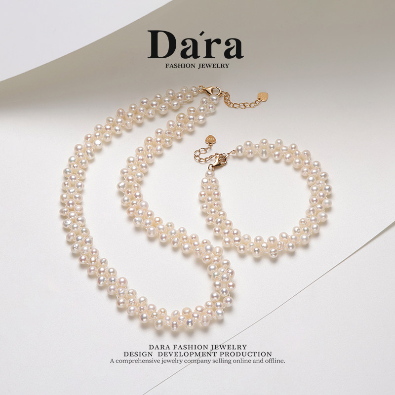 Dara/戴拉手工编织淡水无核珍珠项链法式复古多层锁骨颈手链高级