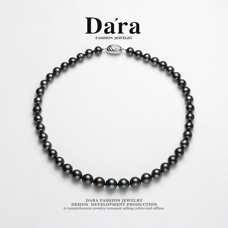 Dara/戴拉 孔雀绿大溪地8-11mm正圆极光海水珍珠项链颈饰吉尔德