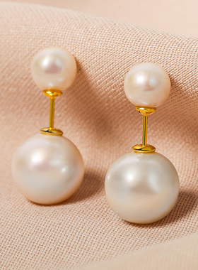 Dara/戴拉11~12mm大点位淡水珍珠白色强光耳钉925银耳饰
