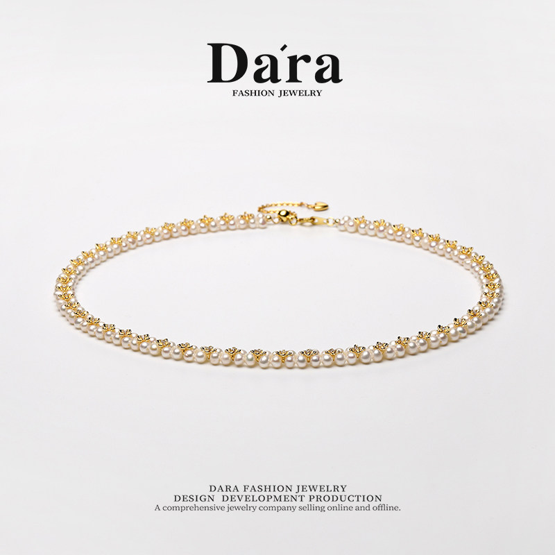 Dara/戴拉3-4mm淡水珍珠小米珠颈链双排桂花项链小众设计感锁骨链