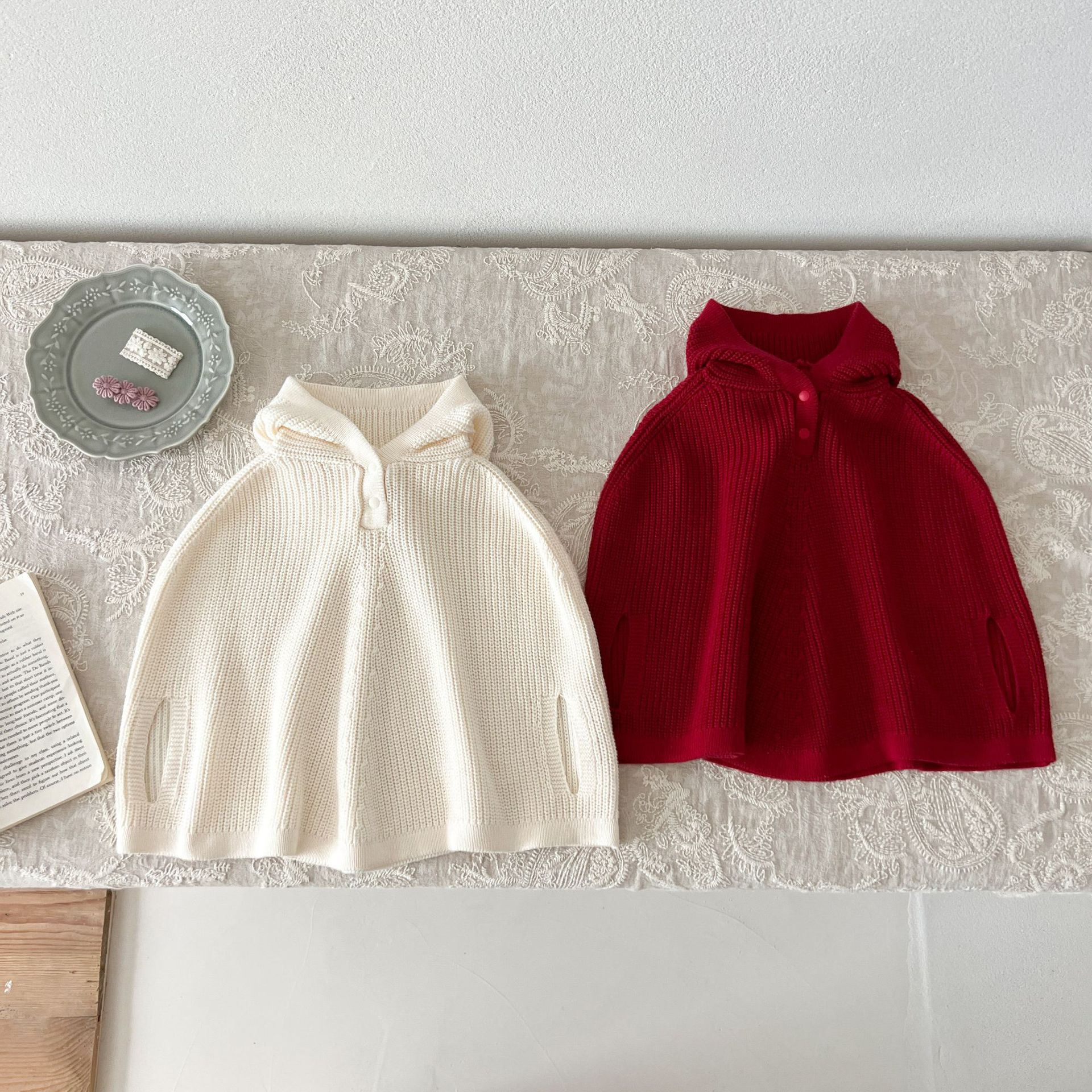 婴幼儿衣服罩衣针织套头衫新生儿男女童宝宝毛衣甜美连帽斗篷外套