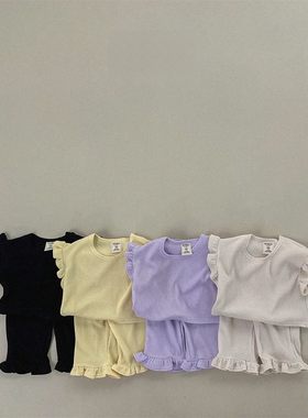 婴幼儿童运动休闲服3-5-6-8-9个月女童夏季宝宝短袖上衣+长裤套装