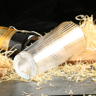 坚纹玻璃杯家用金边竖条纹透明玻璃水杯千线纹玻璃饮料杯子