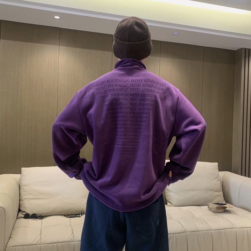 Hello鸡爷 秋冬男宽松半高领潮流摇粒绒卫衣亲肤时尚打底韩版上衣
