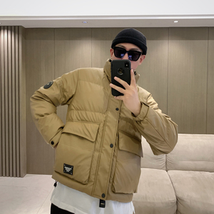 Hello鸡爷 冬季男士立领多口袋拉链羽绒服宽松字母领口韩版羽绒衣