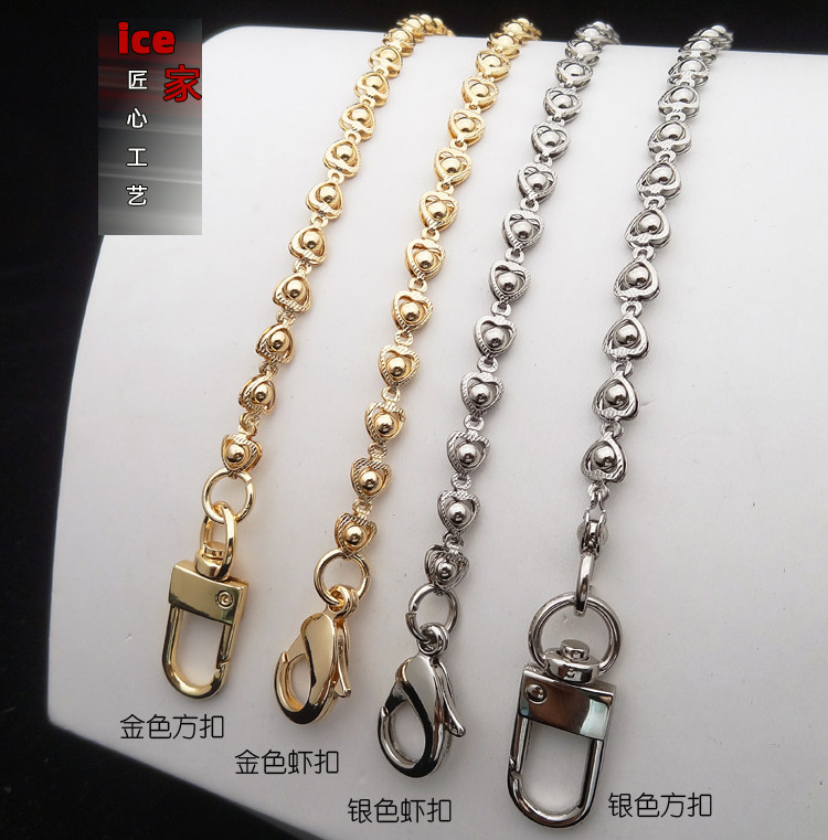 高档铜链 心形压花小包链条 女包金属包带包包链子细链单肩斜跨