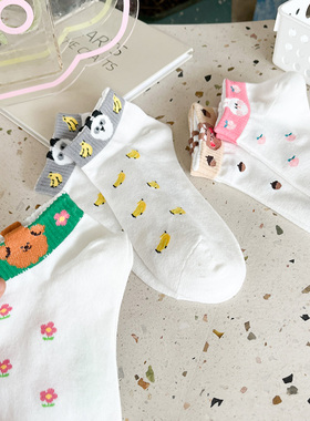 中学生袜子女夏薄款运动纯棉日系可爱白色短袜ins潮卡通韩版船袜