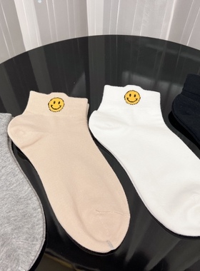2024新款夏款新款时尚潮流笑脸船袜百搭可可爱爱女袜纯棉