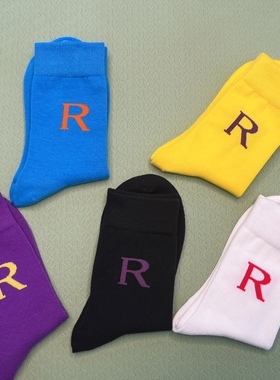 女秋冬新品亮色简约字母保暖袜高筒纯棉保暖