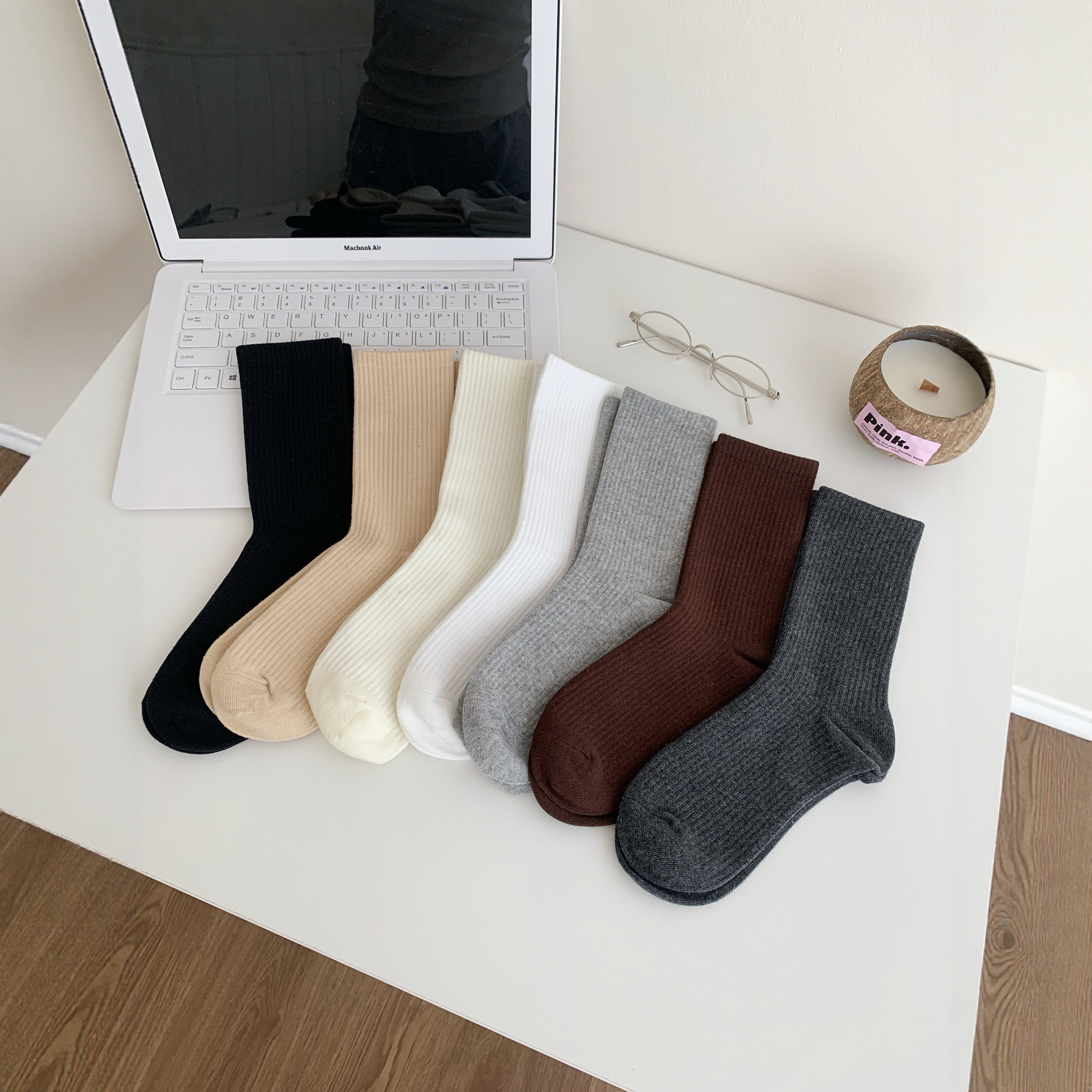 袜子女灰色系中筒袜纯棉秋冬百搭