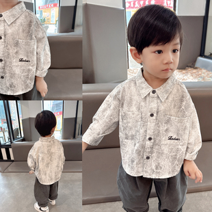 中小童宝宝春秋季 柔软纯棉 童装 衬衫 洋气衬衣潮 男童痞帅扎染长袖