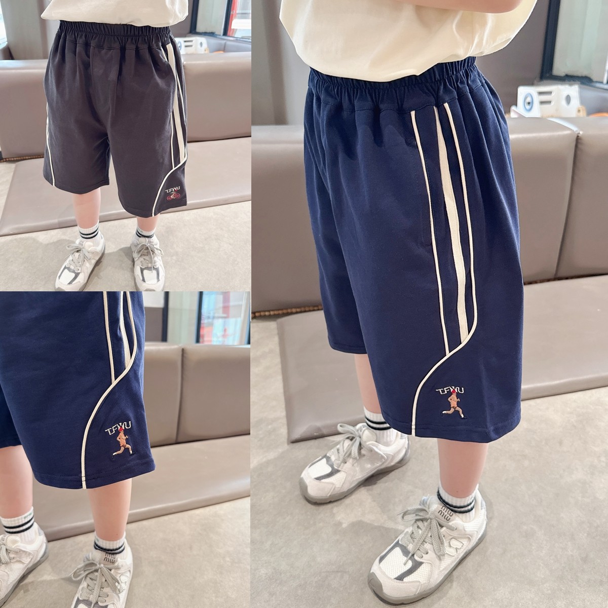 杠杠运动风~男童刺绣短裤夏季新款童装儿童百搭韩版宽松五分裤潮