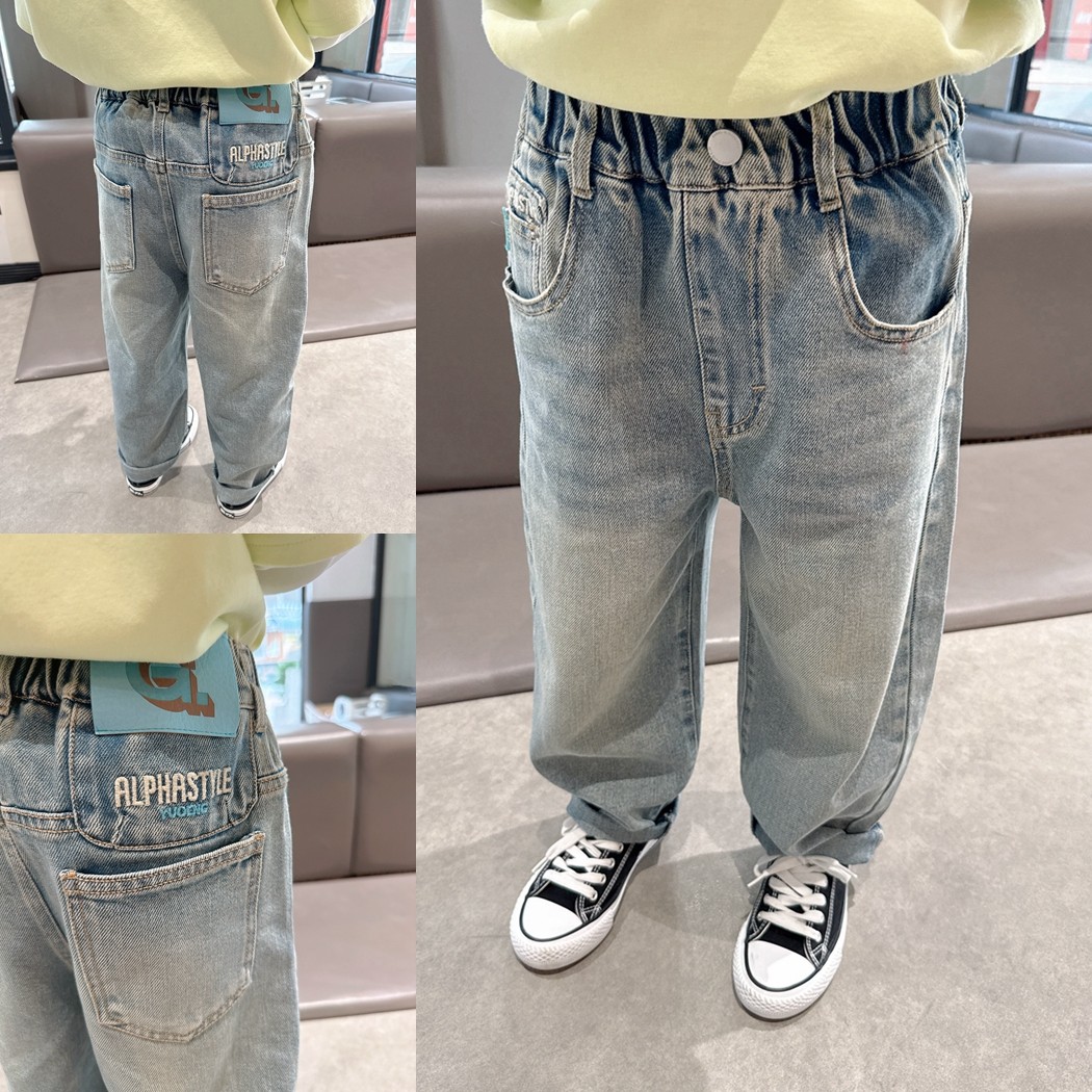 口袋刺绣~男童春装浅色软牛仔裤儿童宝宝春秋季洋气百搭裤子潮
