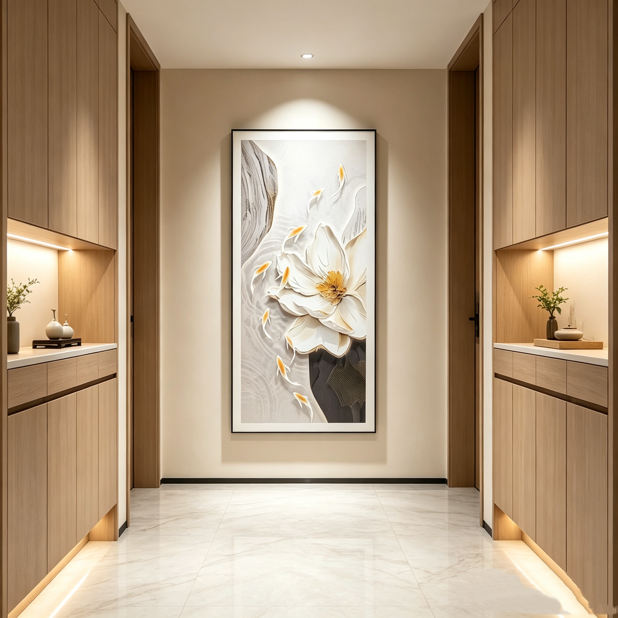 现代简约轻奢意式入户玄关挂画九鱼图高级感丝娟肌理挂画实体店铺