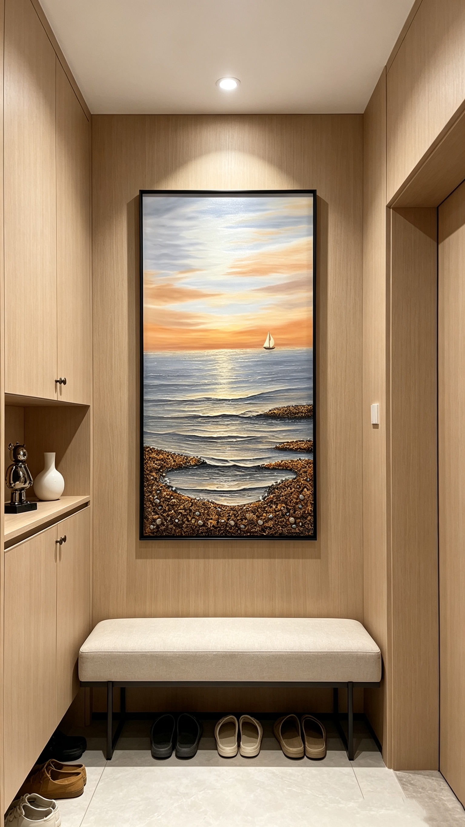 现代简约奶油风意式风格入户玄关精雕油画