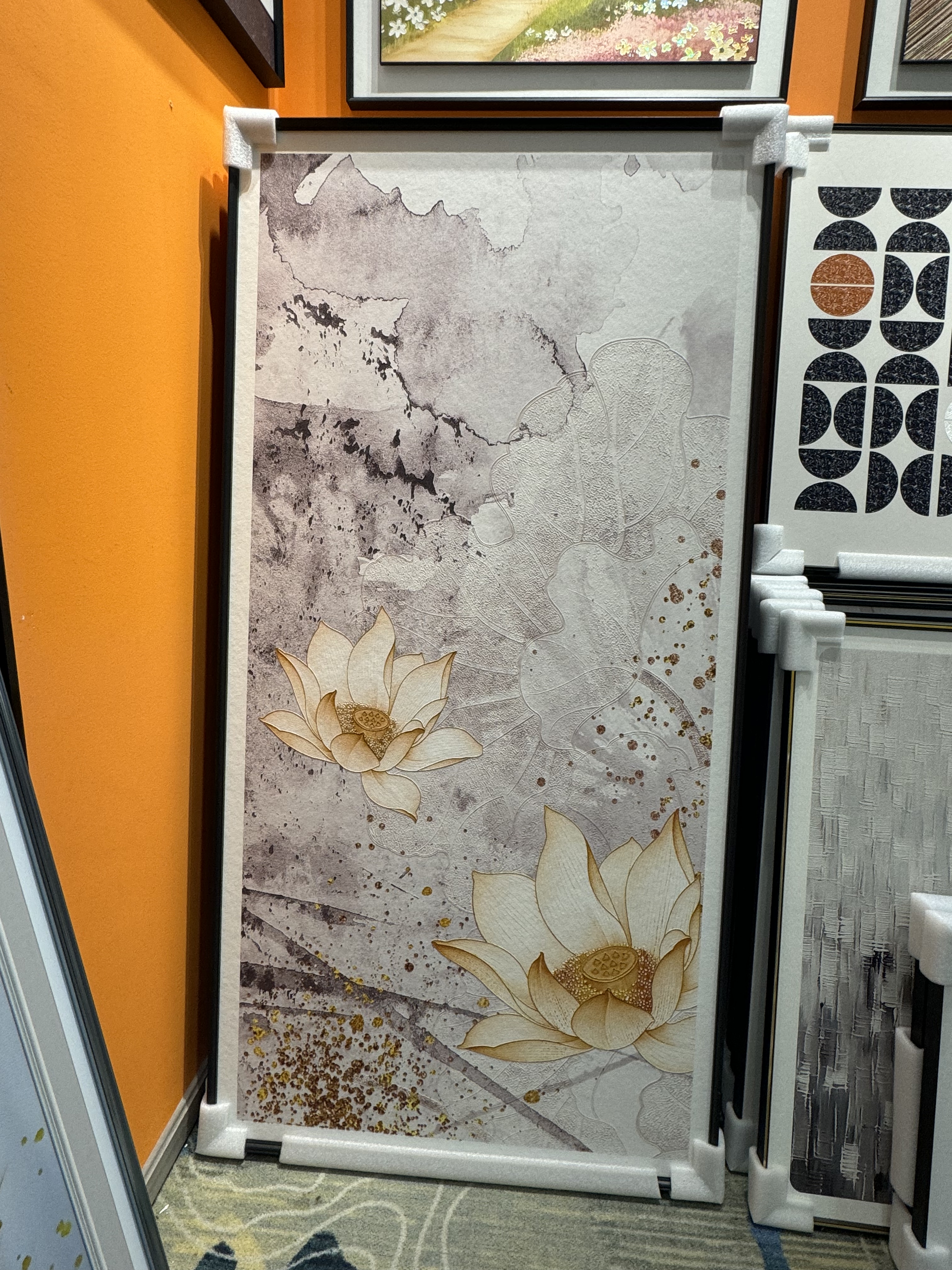 现代简约客厅装饰画牡丹荷花挂画现代简约大气沙发背景墙壁画