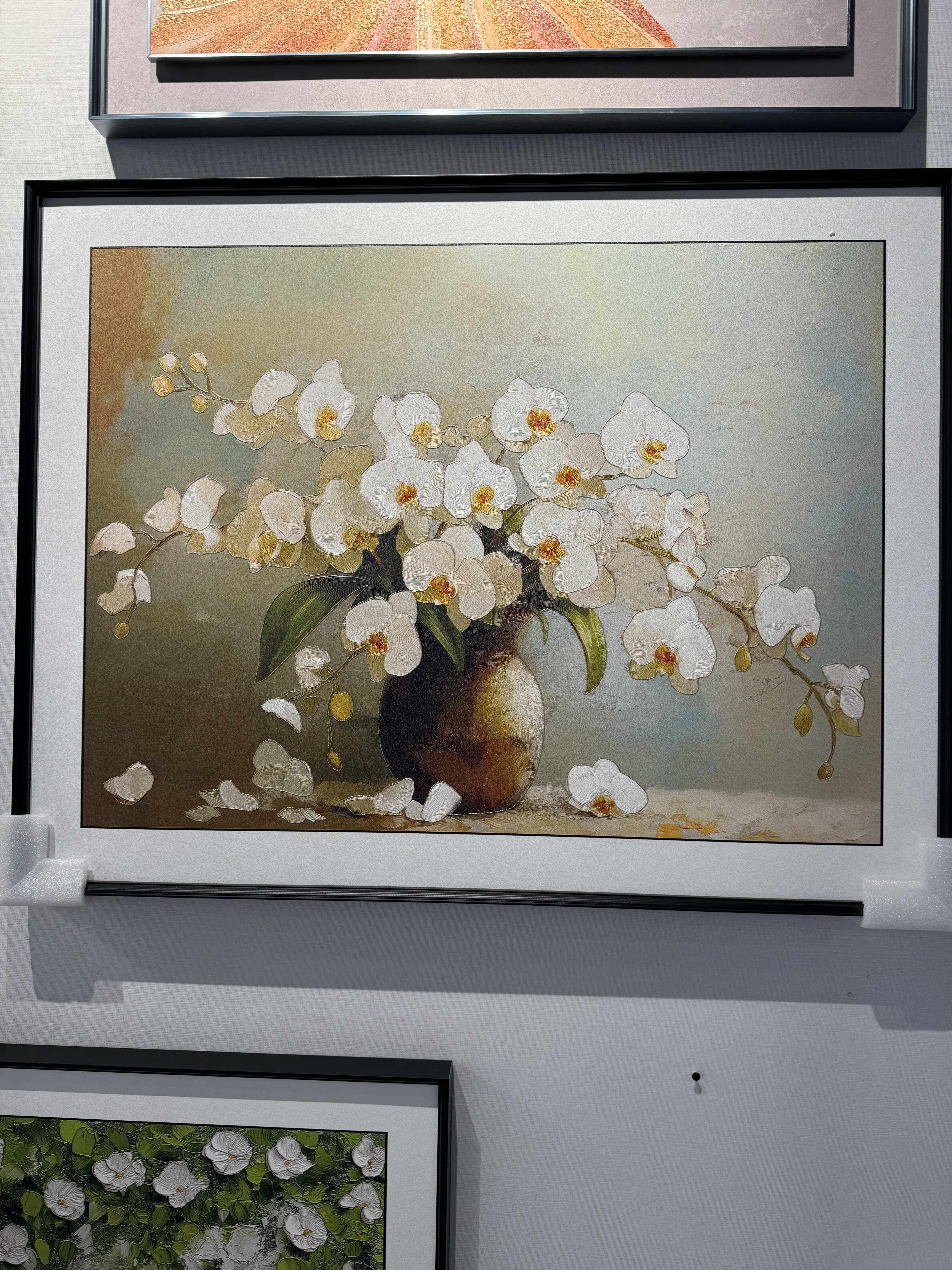 现代简约轻奢奶油餐厅卧室入户装饰画珠光纱肌理画高级感