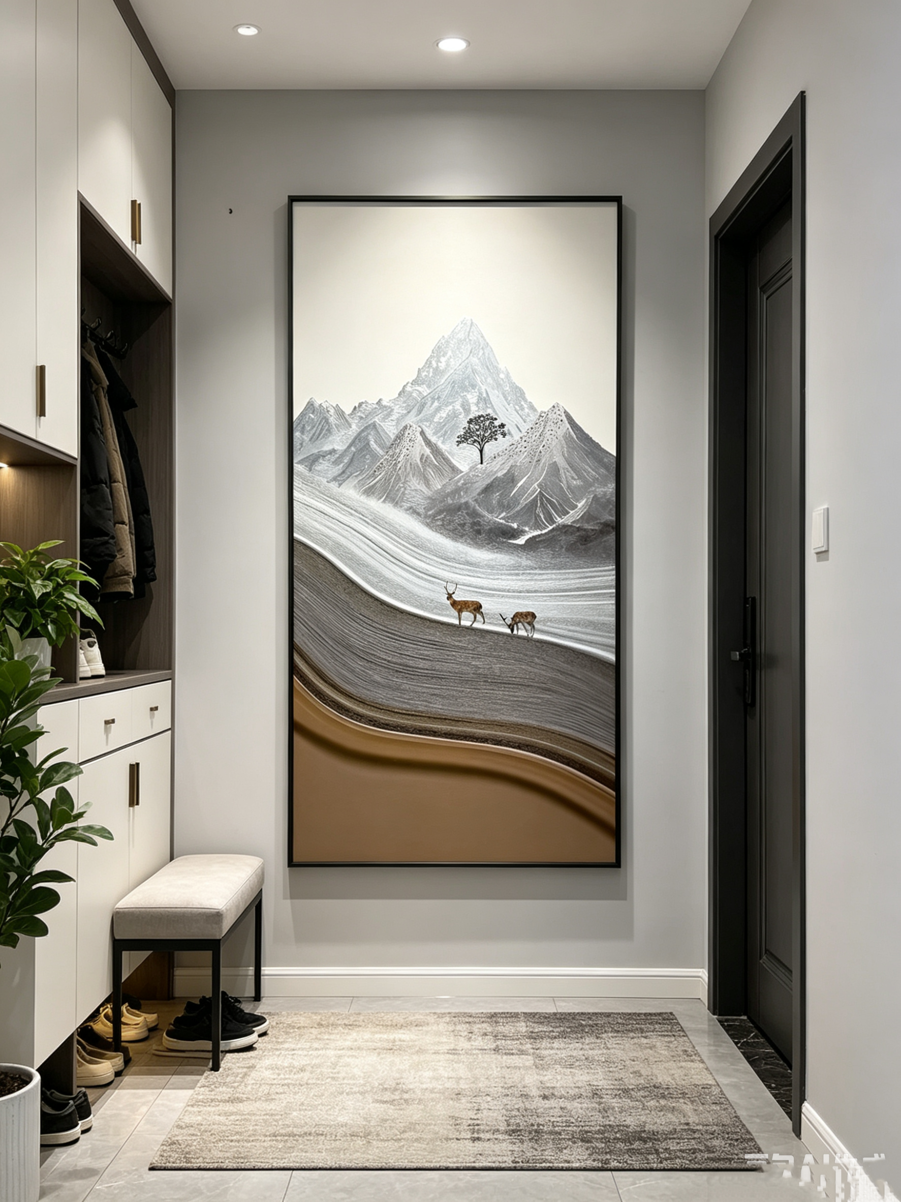 现代简约玄关装饰画极简抽象过道走廊尽头挂画轻奢壁画