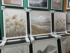 侘寂风客厅装饰画手绘油画远山风景石英砂抽象肌理画玄关无框挂画