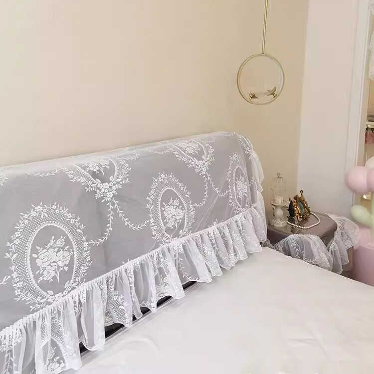荷叶花边浪漫床头套罩蕾丝公主风保护防尘盖巾欧式皮床木床盖布