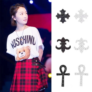 周冬雨同款耳钉女欧美十字架纯银耳环罗马骑士网红气质情侣耳饰潮