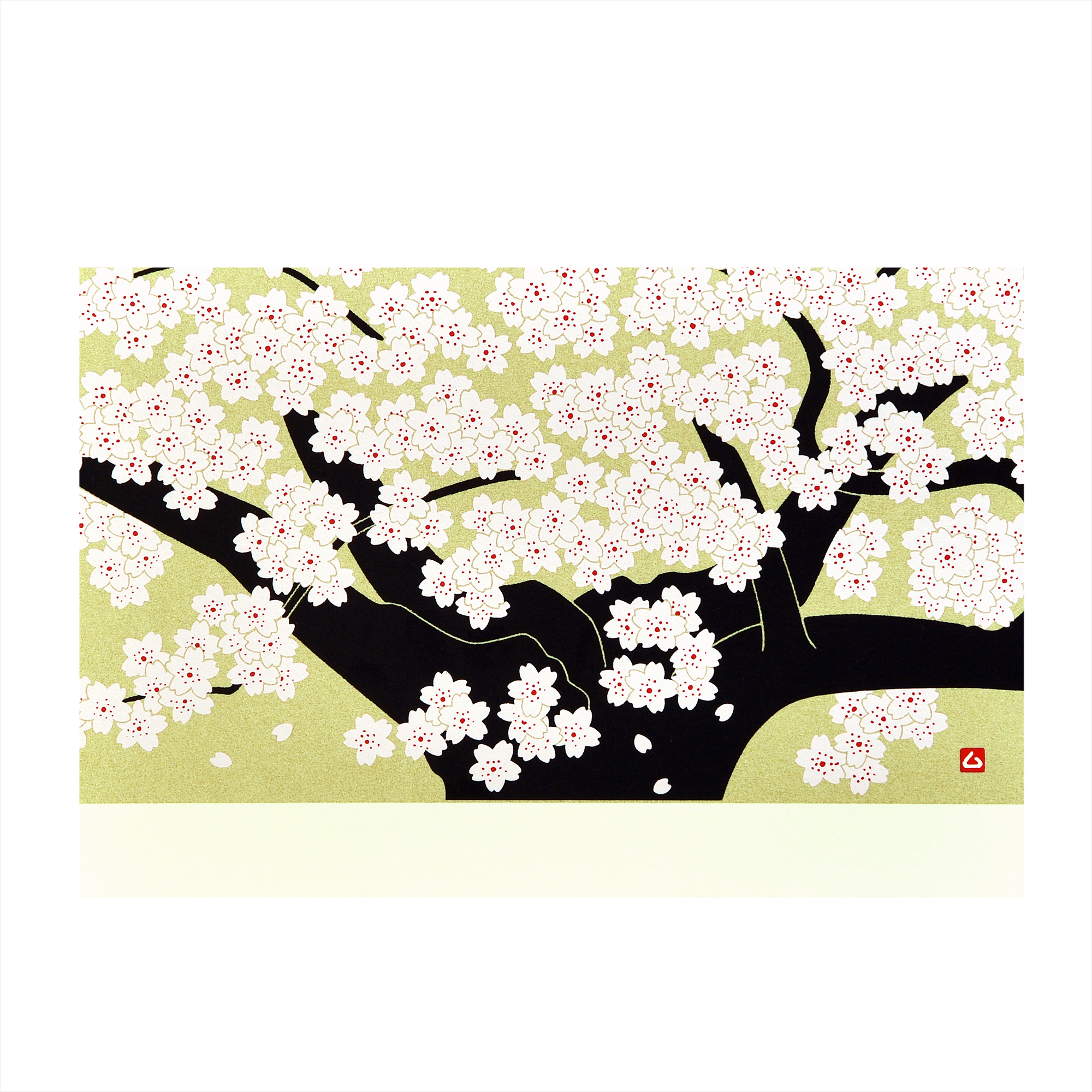 日本鸠居堂明信片淡墨樱丝网印刷