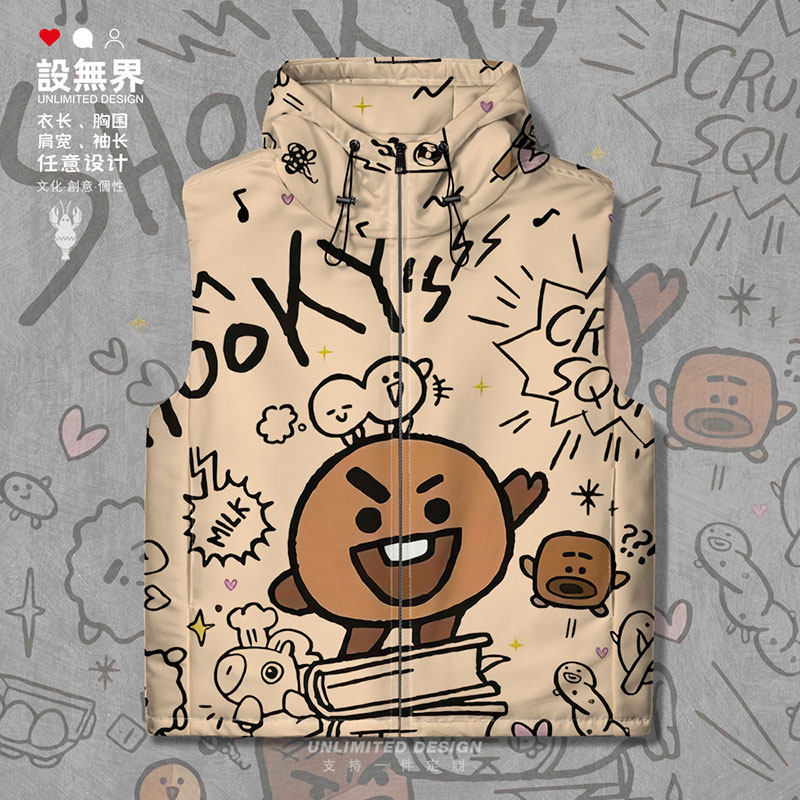 涂鸦脆脆小队潮流街头风饼干音乐加厚马甲男女外套潮0018设 无界