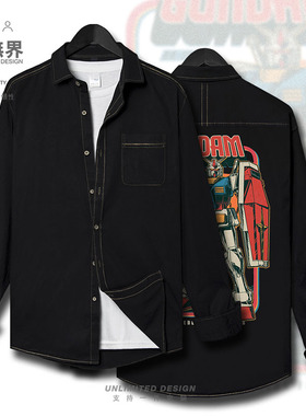 机动战士元祖高达白色恶魔地球联邦日系复古牛仔衬衫男女设 无界