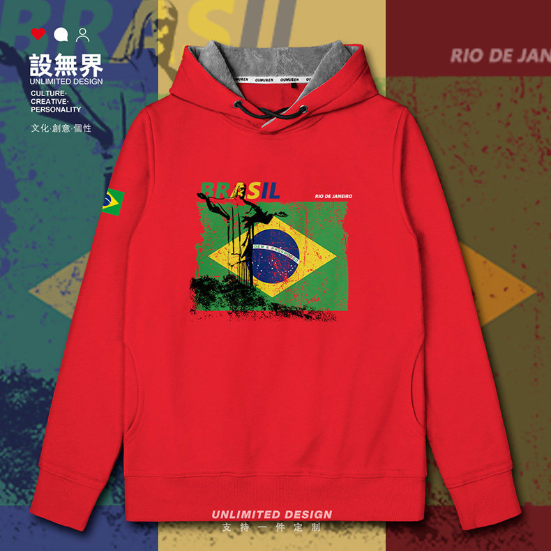 巴西里约热内卢雕像国家标志建筑国旗连帽卫衣男女运动衫设 无界