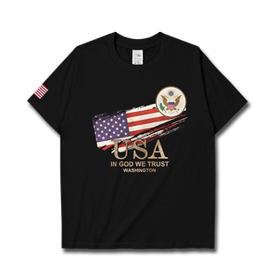 美国USA华盛顿国旗标志短袖T恤男女国家复古个性体恤0010设 无界