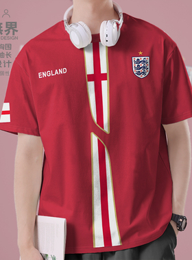 英格兰England纯棉短袖T恤男女足球国家队运动训练服装夏设 无界