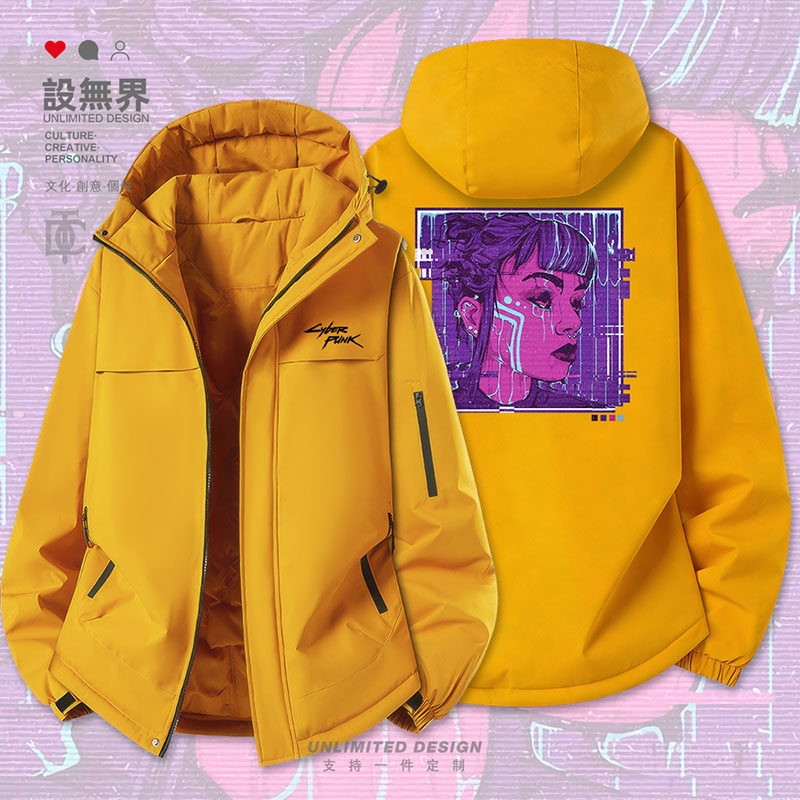 未来科技赛博朋克黑暗风丧系插画性感加厚棉服男女外套潮设 无界