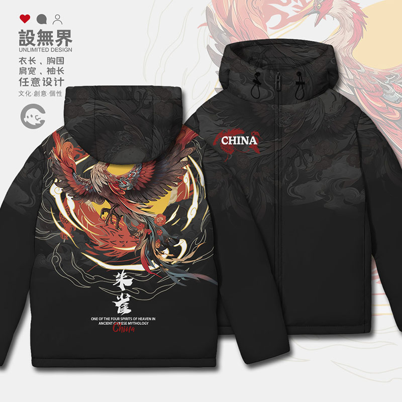 中国风国潮朱雀四大神兽天羽绒服