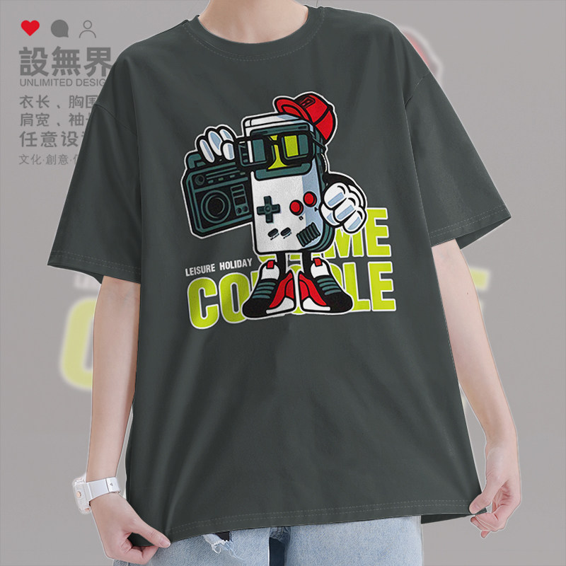 游戏机磁带机怀旧复古插画纯棉短袖T恤青少年半袖男男0007设 无界