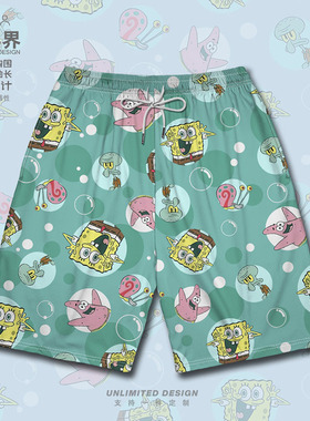 黄色海绵海星章鱼气泡动漫动画大码运动短裤男装女装0018设 无界