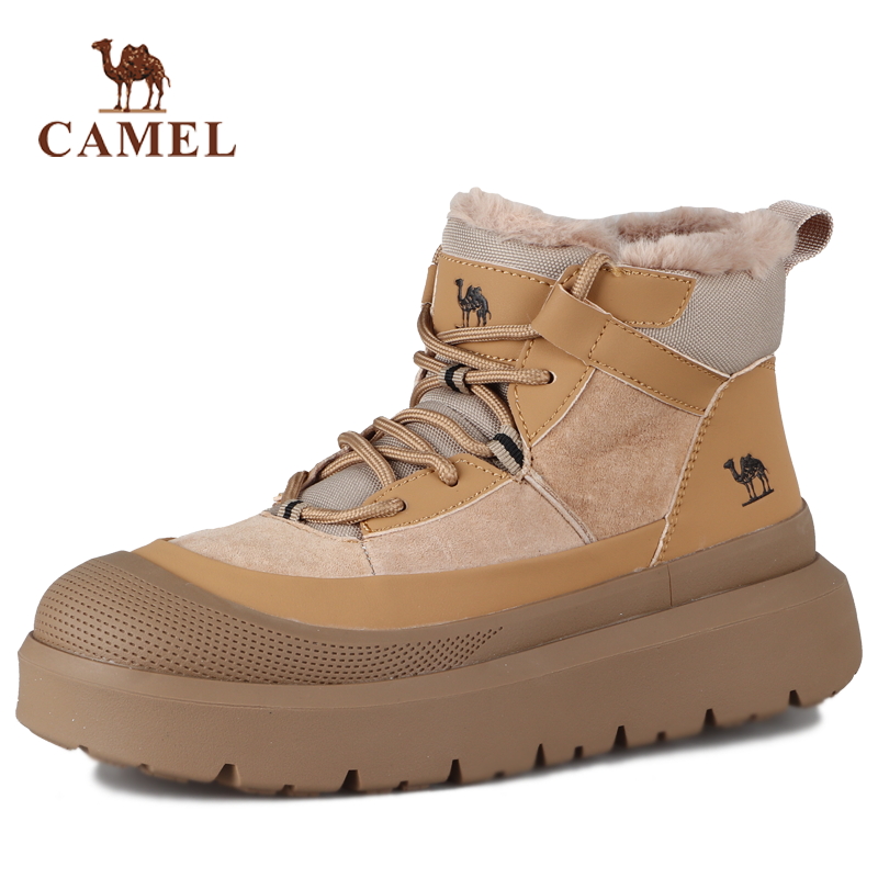 骆驼女鞋秋季新款户外运动休闲鞋轻便防滑加绒雪地靴厚底商场同款