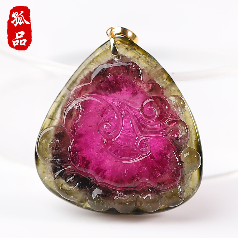 亲宝水晶18K金扣西瓜碧玺吊坠