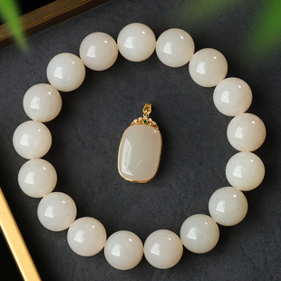 和田玉手串亲宝水晶天然和田玉藕粉手链女款 吊坠项链玉石饰品素圈