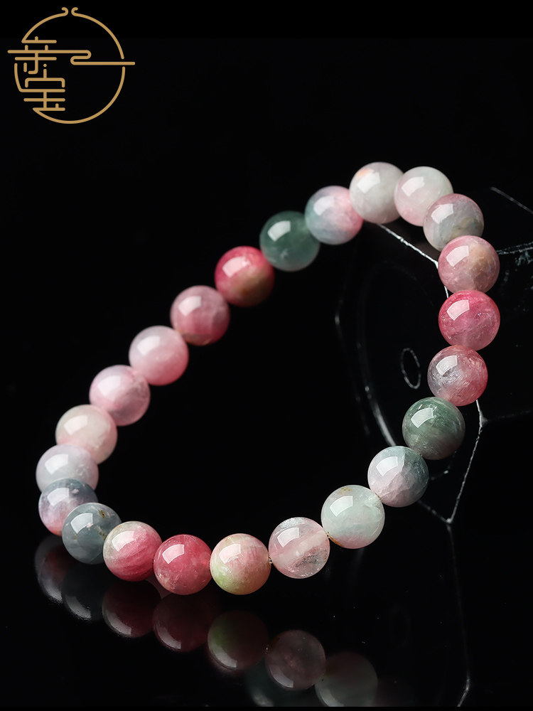 亲宝水晶红蓝色西瓜碧玺手链老料小碧玺手链女