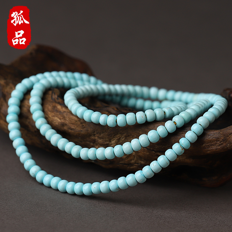 亲宝水晶精品湖水蓝绿松石佛珠
