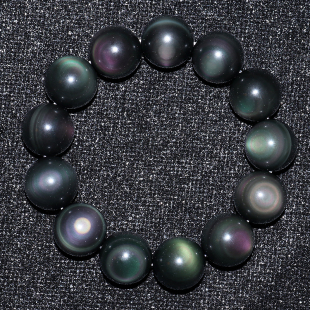 亲宝水晶双彩眼天然黑曜石手串手链散珠饰品 彩眼明显