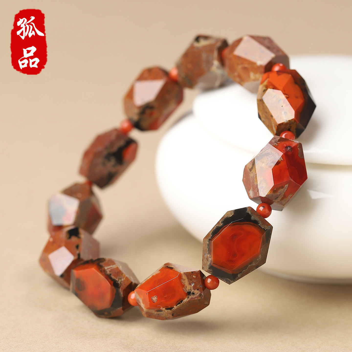 【孤品】黑冻金皮鸡血红南红玛瑙手串亲宝水晶女款南红手链饰品