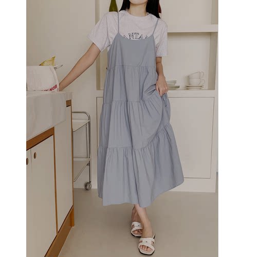 韩版大码外穿内搭温柔吊带连衣裙