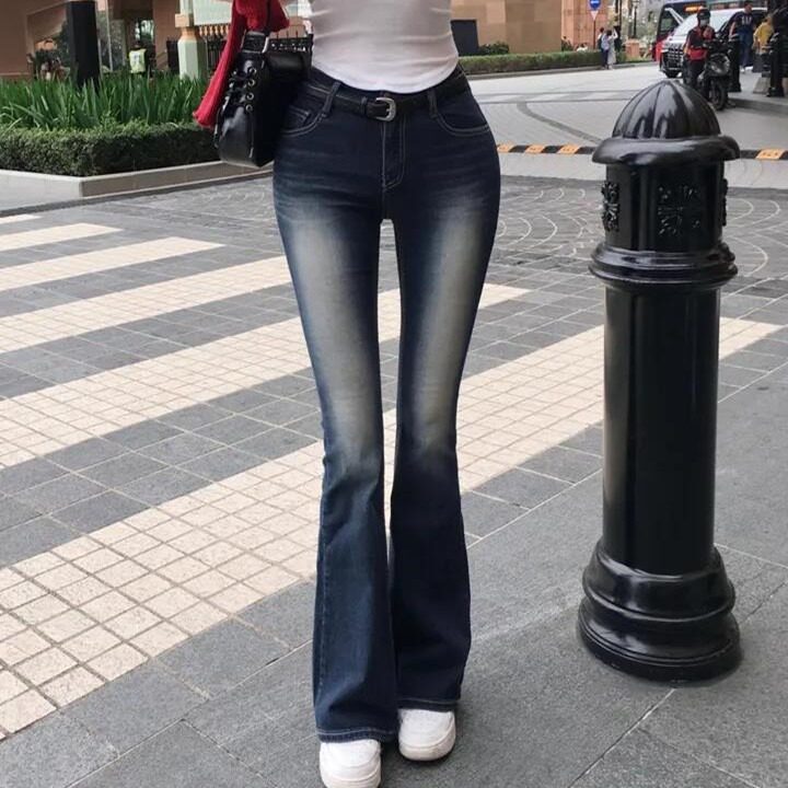 丰胯裤韩版秋季新款时尚通勤低腰修身弹力显瘦休闲微喇牛仔长裤女