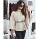 秋冬新款 女装 欧美风纯色收腰绑带毛呢斗篷外套高腰显瘦高领上衣潮